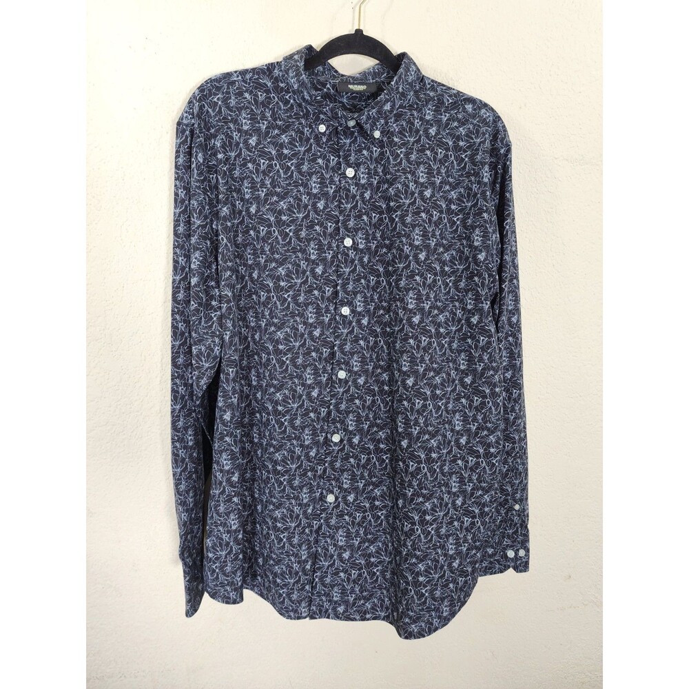 Murano Performance Shirt Mens XL Slim Fit Long Sleeve Black Floral Print Wrinkle